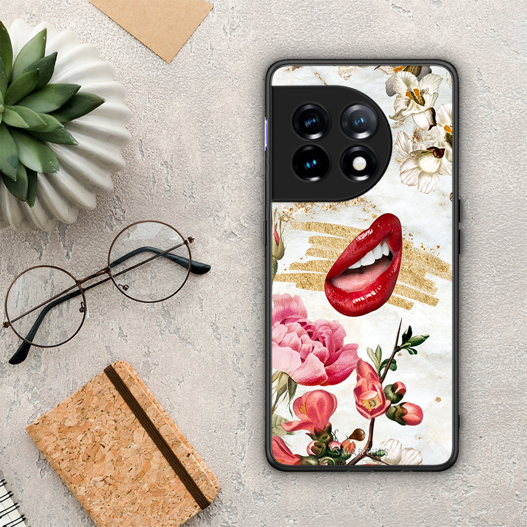 Θήκη OnePlus 11 5G Red Lips από τη Smartfits με σχέδιο στο πίσω μέρος και μαύρο περίβλημα | OnePlus 11 5G Red Lips Case with Colorful Back and Black Bezels