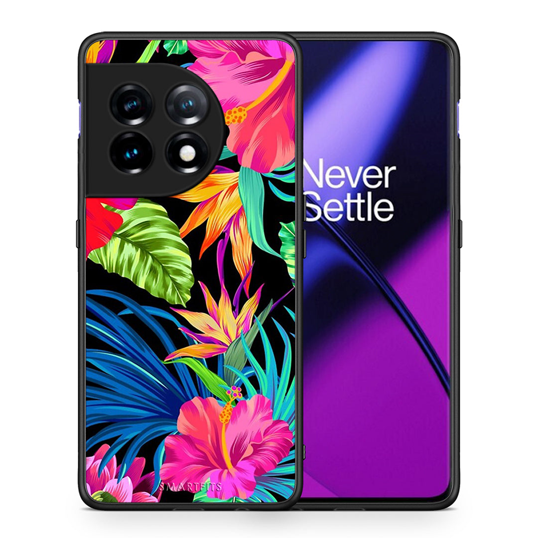 Θήκη OnePlus 11R / ACE 2 5G Tropical Flowers από τη Smartfits με σχέδιο στο πίσω μέρος και μαύρο περίβλημα | OnePlus 11R / ACE 2 5G Tropical Flowers Case with Colorful Back and Black Bezels