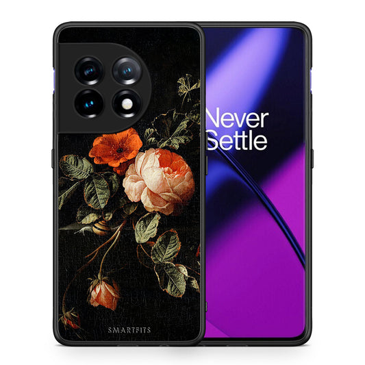 Θήκη OnePlus 11 5G Vintage Roses από τη Smartfits με σχέδιο στο πίσω μέρος και μαύρο περίβλημα | OnePlus 11 5G Vintage Roses Case with Colorful Back and Black Bezels