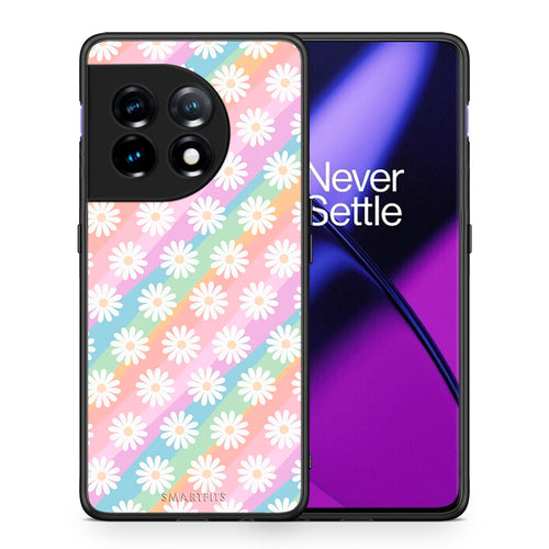 Θήκη OnePlus 11 5G White Daisies από τη Smartfits με σχέδιο στο πίσω μέρος και μαύρο περίβλημα | OnePlus 11 5G White Daisies Case with Colorful Back and Black Bezels