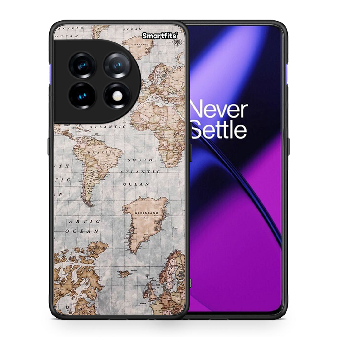 Θήκη OnePlus 11 5G World Map από τη Smartfits με σχέδιο στο πίσω μέρος και μαύρο περίβλημα | OnePlus 11 5G World Map Case with Colorful Back and Black Bezels