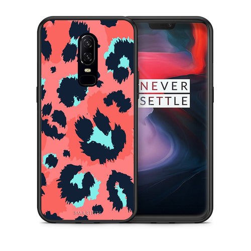 Θήκη OnePlus 6 Pink Leopard Animal από τη Smartfits με σχέδιο στο πίσω μέρος και μαύρο περίβλημα | OnePlus 6 Pink Leopard Animal case with colorful back and black bezels