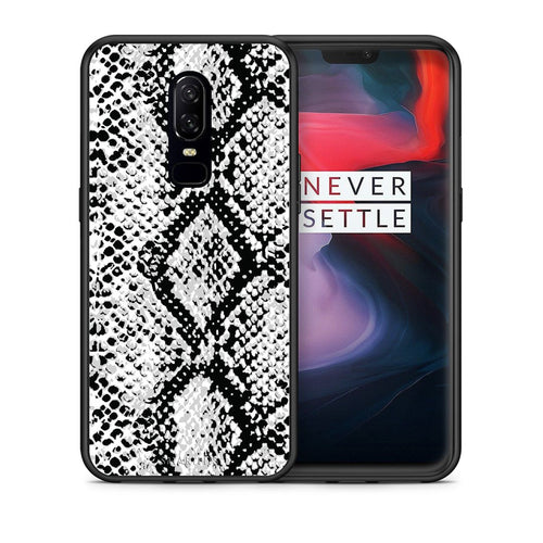 Θήκη OnePlus 6 White Snake Animal από τη Smartfits με σχέδιο στο πίσω μέρος και μαύρο περίβλημα | OnePlus 6 White Snake Animal case with colorful back and black bezels