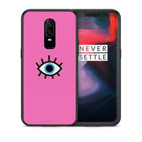 Thumbnail for Θήκη OnePlus 6 Blue Eye Pink από τη Smartfits με σχέδιο στο πίσω μέρος και μαύρο περίβλημα | OnePlus 6 Blue Eye Pink case with colorful back and black bezels