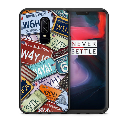 Θήκη OnePlus 6 Car Plates από τη Smartfits με σχέδιο στο πίσω μέρος και μαύρο περίβλημα | OnePlus 6 Car Plates case with colorful back and black bezels