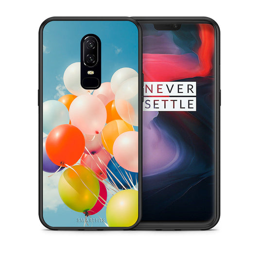Θήκη OnePlus 6 Colorful Balloons από τη Smartfits με σχέδιο στο πίσω μέρος και μαύρο περίβλημα | OnePlus 6 Colorful Balloons case with colorful back and black bezels