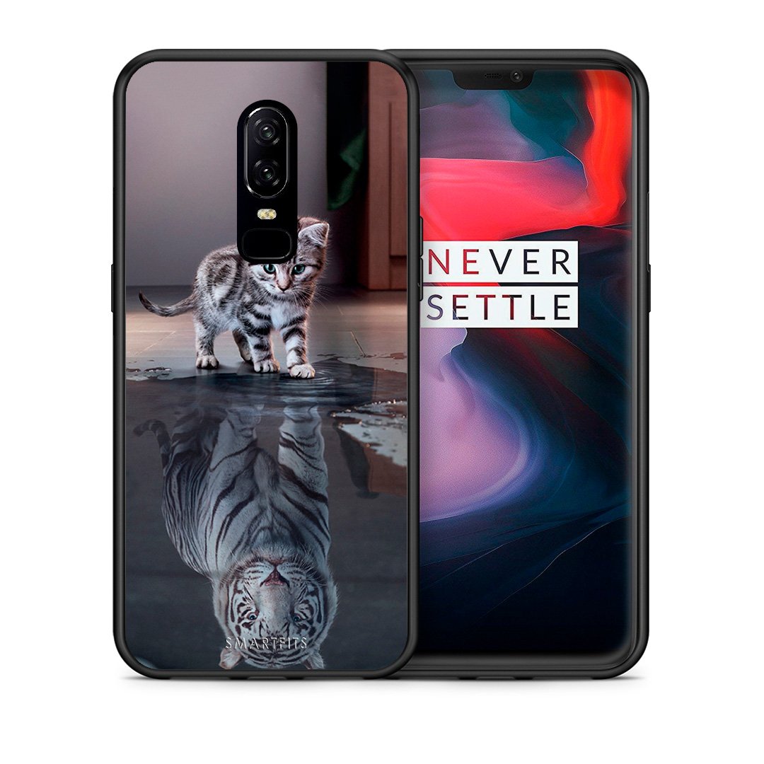 Θήκη OnePlus 6 Tiger Cute από τη Smartfits με σχέδιο στο πίσω μέρος και μαύρο περίβλημα | OnePlus 6 Tiger Cute case with colorful back and black bezels