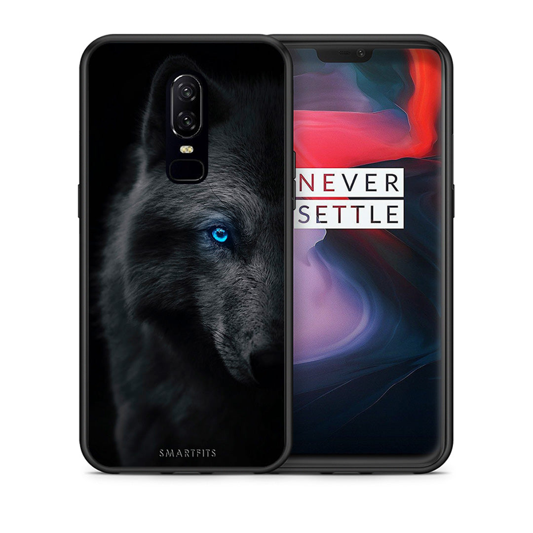 Θήκη OnePlus 6 Dark Wolf από τη Smartfits με σχέδιο στο πίσω μέρος και μαύρο περίβλημα | OnePlus 6 Dark Wolf case with colorful back and black bezels