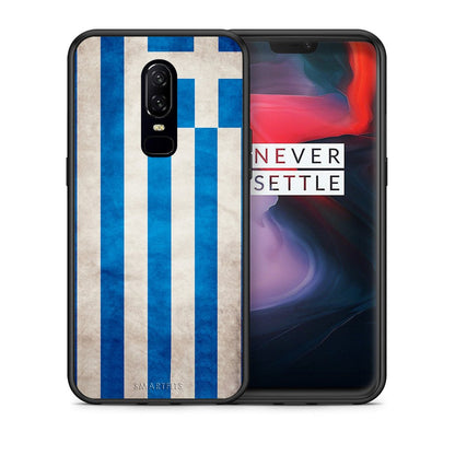 Θήκη OnePlus 6 Greek Flag από τη Smartfits με σχέδιο στο πίσω μέρος και μαύρο περίβλημα | OnePlus 6 Greek Flag case with colorful back and black bezels