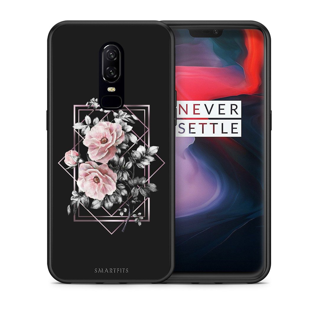 Θήκη OnePlus 6 Frame Flower από τη Smartfits με σχέδιο στο πίσω μέρος και μαύρο περίβλημα | OnePlus 6 Frame Flower case with colorful back and black bezels