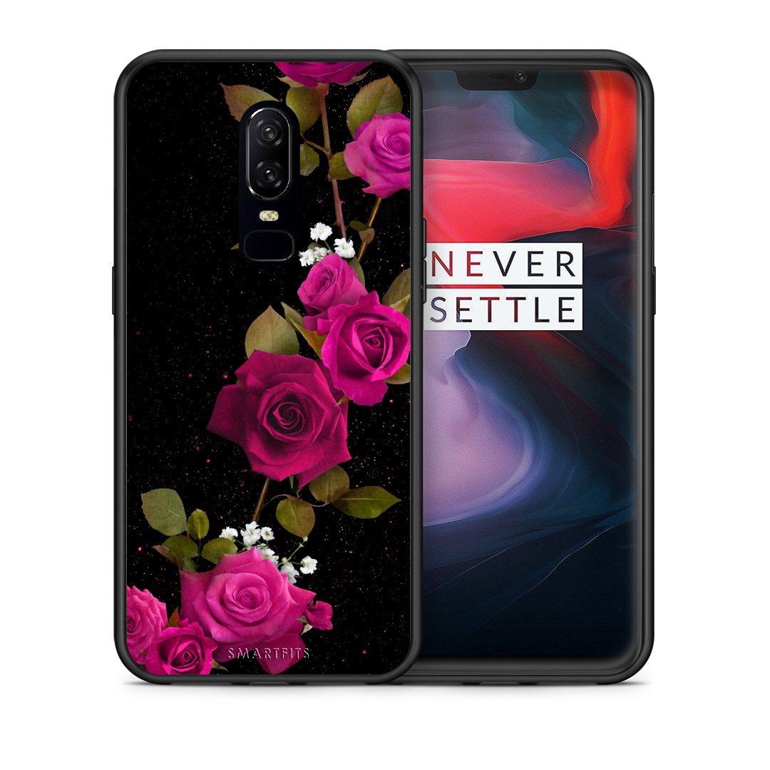 Θήκη OnePlus 6 Red Roses Flower από τη Smartfits με σχέδιο στο πίσω μέρος και μαύρο περίβλημα | OnePlus 6 Red Roses Flower case with colorful back and black bezels