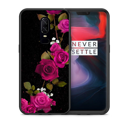 Θήκη OnePlus 6 Red Roses Flower από τη Smartfits με σχέδιο στο πίσω μέρος και μαύρο περίβλημα | OnePlus 6 Red Roses Flower case with colorful back and black bezels