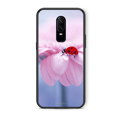 OnePlus 6 Ladybug Flower θήκη από τη Smartfits με σχέδιο στο πίσω μέρος και μαύρο περίβλημα | Smartphone case with colorful back and black bezels by Smartfits