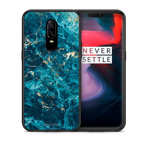 Θήκη OnePlus 6 Marble Blue από τη Smartfits με σχέδιο στο πίσω μέρος και μαύρο περίβλημα | OnePlus 6 Marble Blue case with colorful back and black bezels