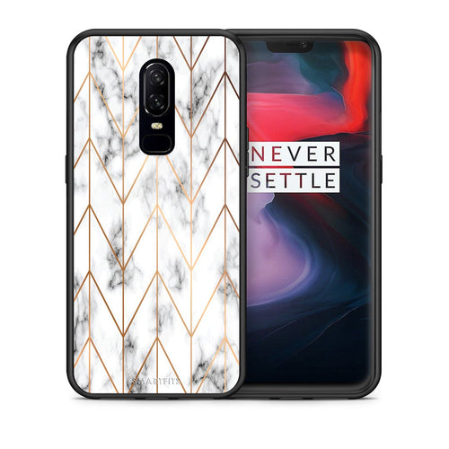 Θήκη OnePlus 6 Gold Geometric Marble από τη Smartfits με σχέδιο στο πίσω μέρος και μαύρο περίβλημα | OnePlus 6 Gold Geometric Marble case with colorful back and black bezels