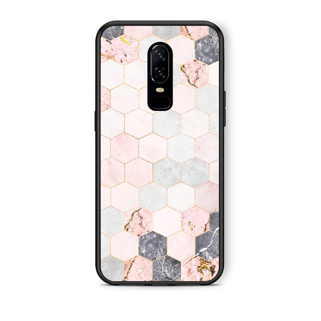 4 - OnePlus 6 Hexagon Pink Marble case, cover, bumper