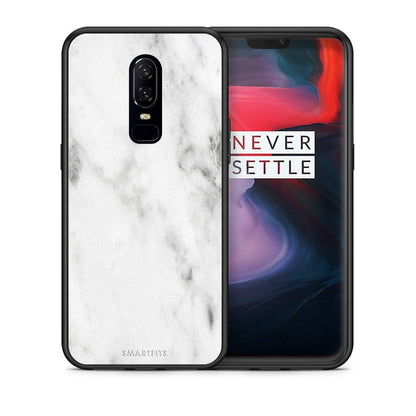 Θήκη OnePlus 6 White Marble από τη Smartfits με σχέδιο στο πίσω μέρος και μαύρο περίβλημα | OnePlus 6 White Marble case with colorful back and black bezels