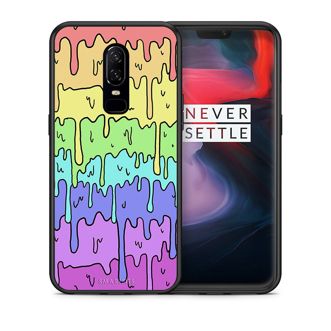 Θήκη OnePlus 6 Melting Rainbow από τη Smartfits με σχέδιο στο πίσω μέρος και μαύρο περίβλημα | OnePlus 6 Melting Rainbow case with colorful back and black bezels