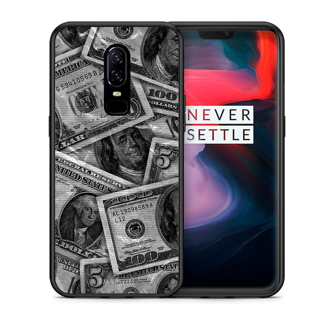 Θήκη OnePlus 6 Money Dollars από τη Smartfits με σχέδιο στο πίσω μέρος και μαύρο περίβλημα | OnePlus 6 Money Dollars case with colorful back and black bezels