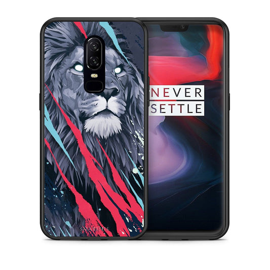 Θήκη OnePlus 6 Lion Designer PopArt από τη Smartfits με σχέδιο στο πίσω μέρος και μαύρο περίβλημα | OnePlus 6 Lion Designer PopArt case with colorful back and black bezels