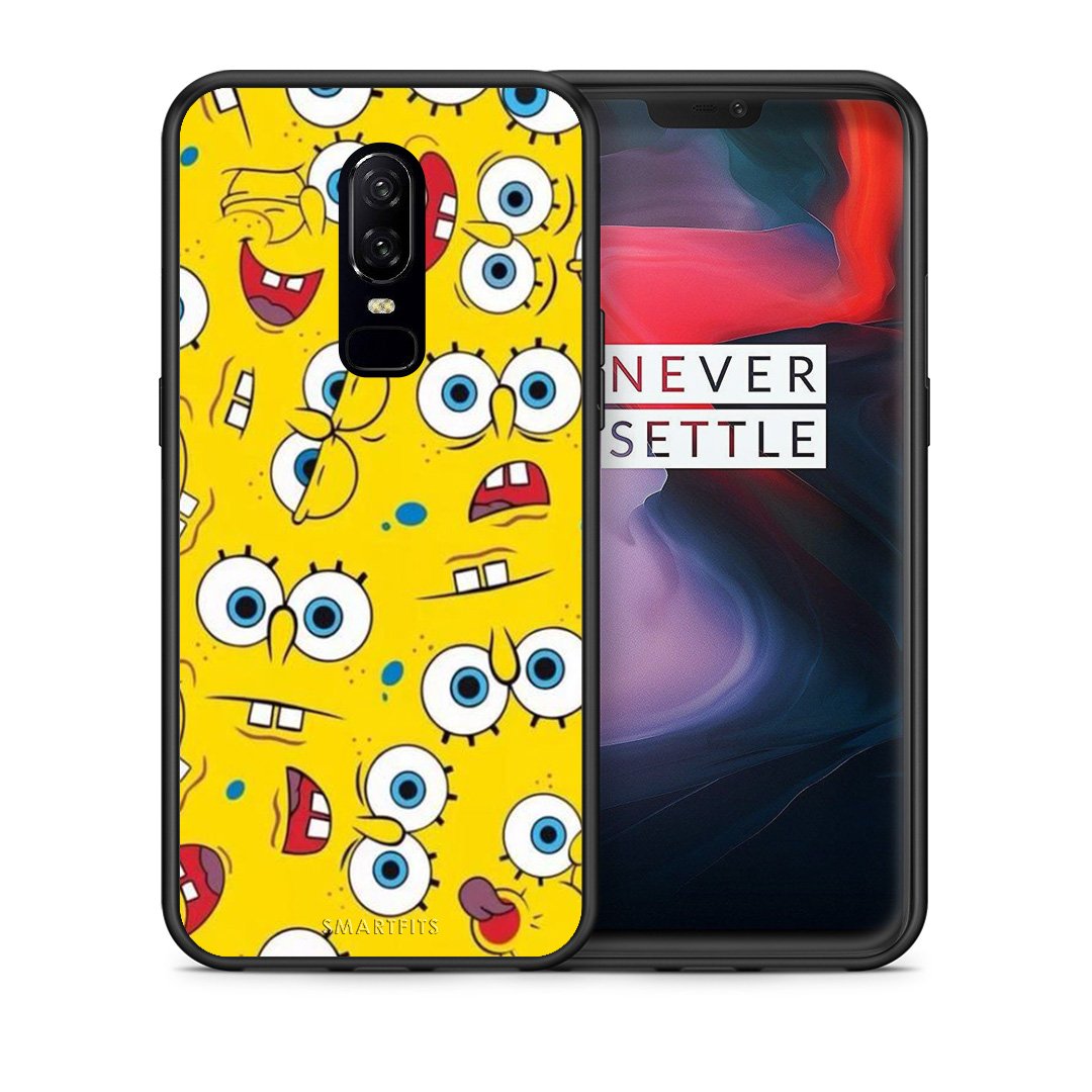 Θήκη OnePlus 6 Sponge PopArt από τη Smartfits με σχέδιο στο πίσω μέρος και μαύρο περίβλημα | OnePlus 6 Sponge PopArt case with colorful back and black bezels