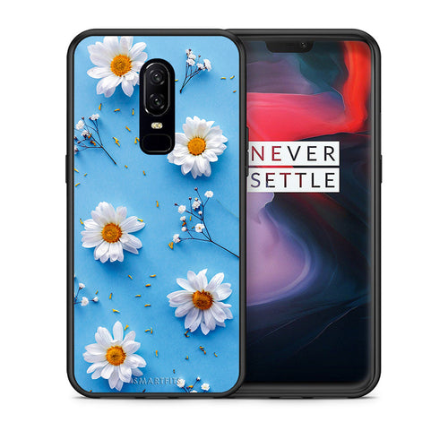 Θήκη OnePlus 6 Real Daisies από τη Smartfits με σχέδιο στο πίσω μέρος και μαύρο περίβλημα | OnePlus 6 Real Daisies case with colorful back and black bezels