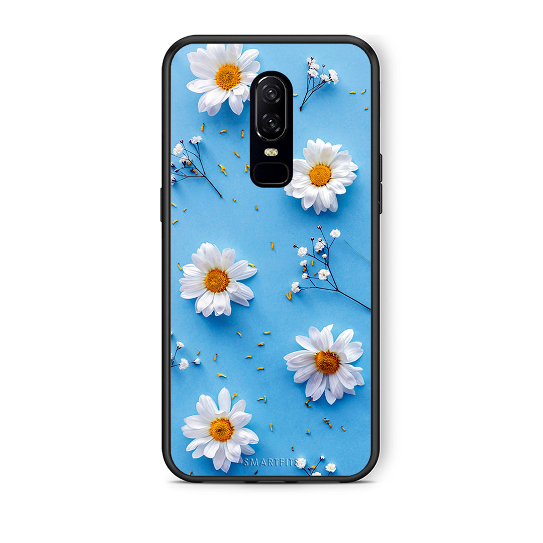 OnePlus 6 Real Daisies θήκη από τη Smartfits με σχέδιο στο πίσω μέρος και μαύρο περίβλημα | Smartphone case with colorful back and black bezels by Smartfits