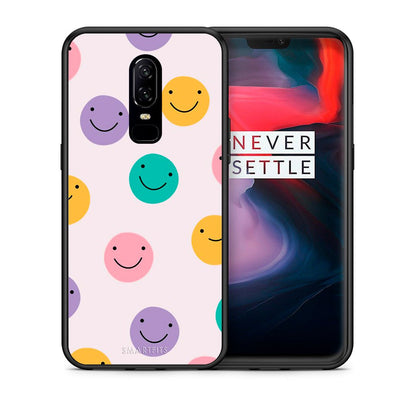 Θήκη OnePlus 6 Smiley Faces από τη Smartfits με σχέδιο στο πίσω μέρος και μαύρο περίβλημα | OnePlus 6 Smiley Faces case with colorful back and black bezels