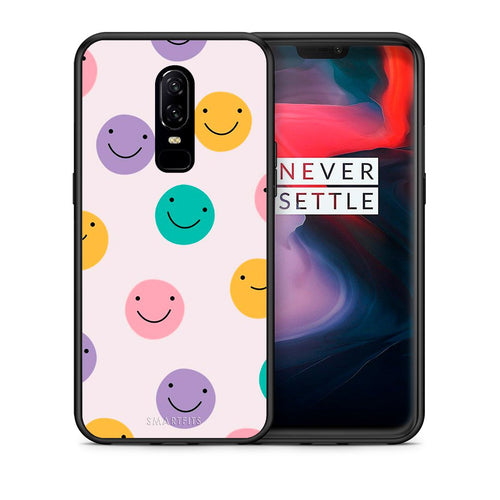 Θήκη OnePlus 6 Smiley Faces από τη Smartfits με σχέδιο στο πίσω μέρος και μαύρο περίβλημα | OnePlus 6 Smiley Faces case with colorful back and black bezels