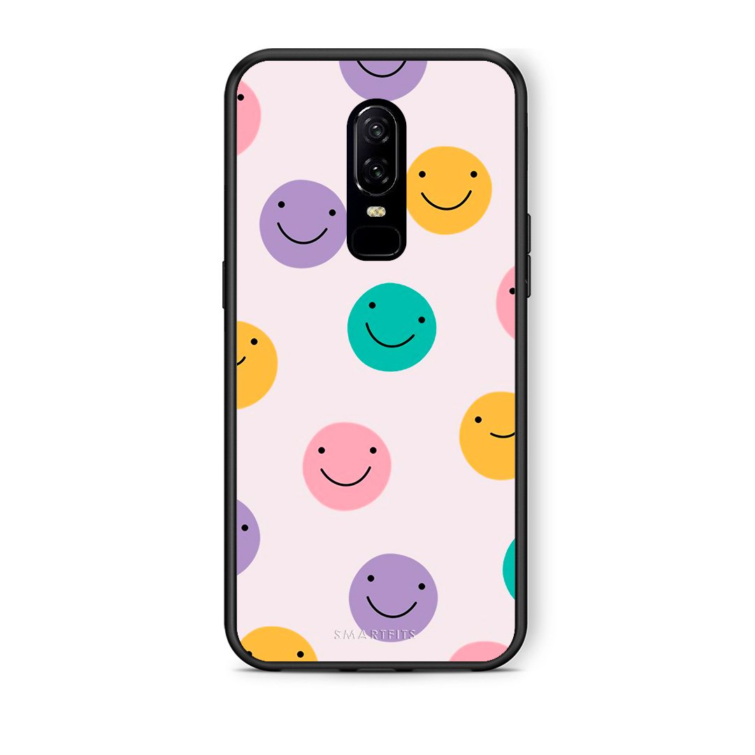 OnePlus 6 Smiley Faces θήκη από τη Smartfits με σχέδιο στο πίσω μέρος και μαύρο περίβλημα | Smartphone case with colorful back and black bezels by Smartfits