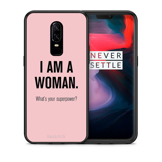 Θήκη OnePlus 6 Superpower Woman από τη Smartfits με σχέδιο στο πίσω μέρος και μαύρο περίβλημα | OnePlus 6 Superpower Woman case with colorful back and black bezels