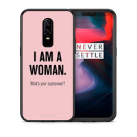 Thumbnail for Θήκη OnePlus 6 Superpower Woman από τη Smartfits με σχέδιο στο πίσω μέρος και μαύρο περίβλημα | OnePlus 6 Superpower Woman case with colorful back and black bezels