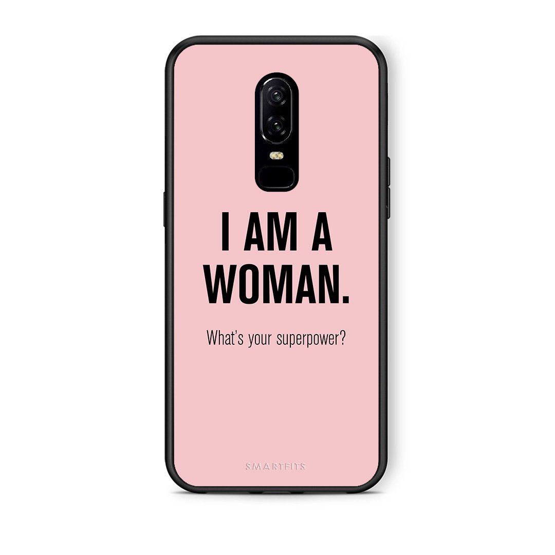 OnePlus 6 Superpower Woman θήκη από τη Smartfits με σχέδιο στο πίσω μέρος και μαύρο περίβλημα | Smartphone case with colorful back and black bezels by Smartfits