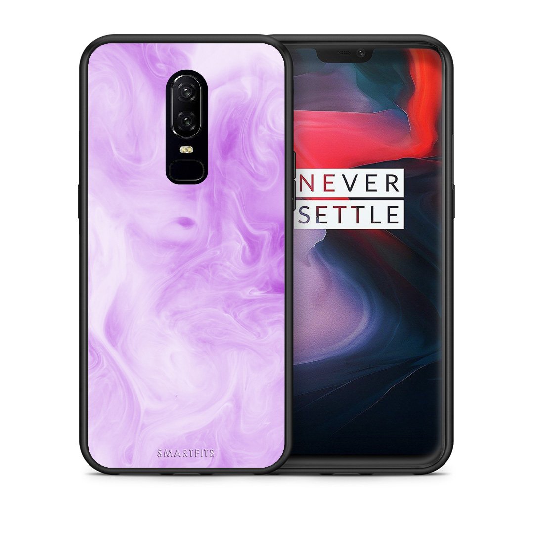Θήκη OnePlus 6 Lavender Watercolor από τη Smartfits με σχέδιο στο πίσω μέρος και μαύρο περίβλημα | OnePlus 6 Lavender Watercolor case with colorful back and black bezels