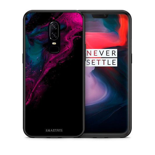 Θήκη OnePlus 6 Pink Black Watercolor από τη Smartfits με σχέδιο στο πίσω μέρος και μαύρο περίβλημα | OnePlus 6 Pink Black Watercolor case with colorful back and black bezels