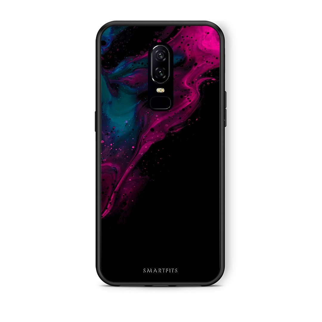 4 - OnePlus 6 Pink Black Watercolor case, cover, bumper