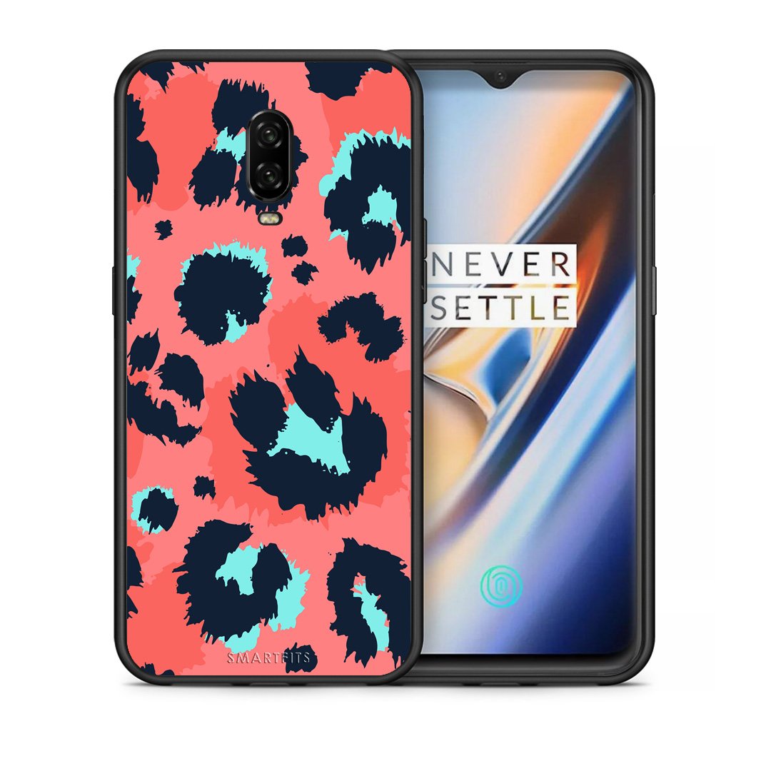 Θήκη OnePlus 6T Pink Leopard Animal από τη Smartfits με σχέδιο στο πίσω μέρος και μαύρο περίβλημα | OnePlus 6T Pink Leopard Animal case with colorful back and black bezels