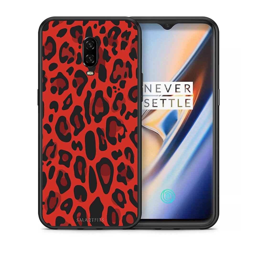 Θήκη OnePlus 6T Red Leopard Animal από τη Smartfits με σχέδιο στο πίσω μέρος και μαύρο περίβλημα | OnePlus 6T Red Leopard Animal case with colorful back and black bezels