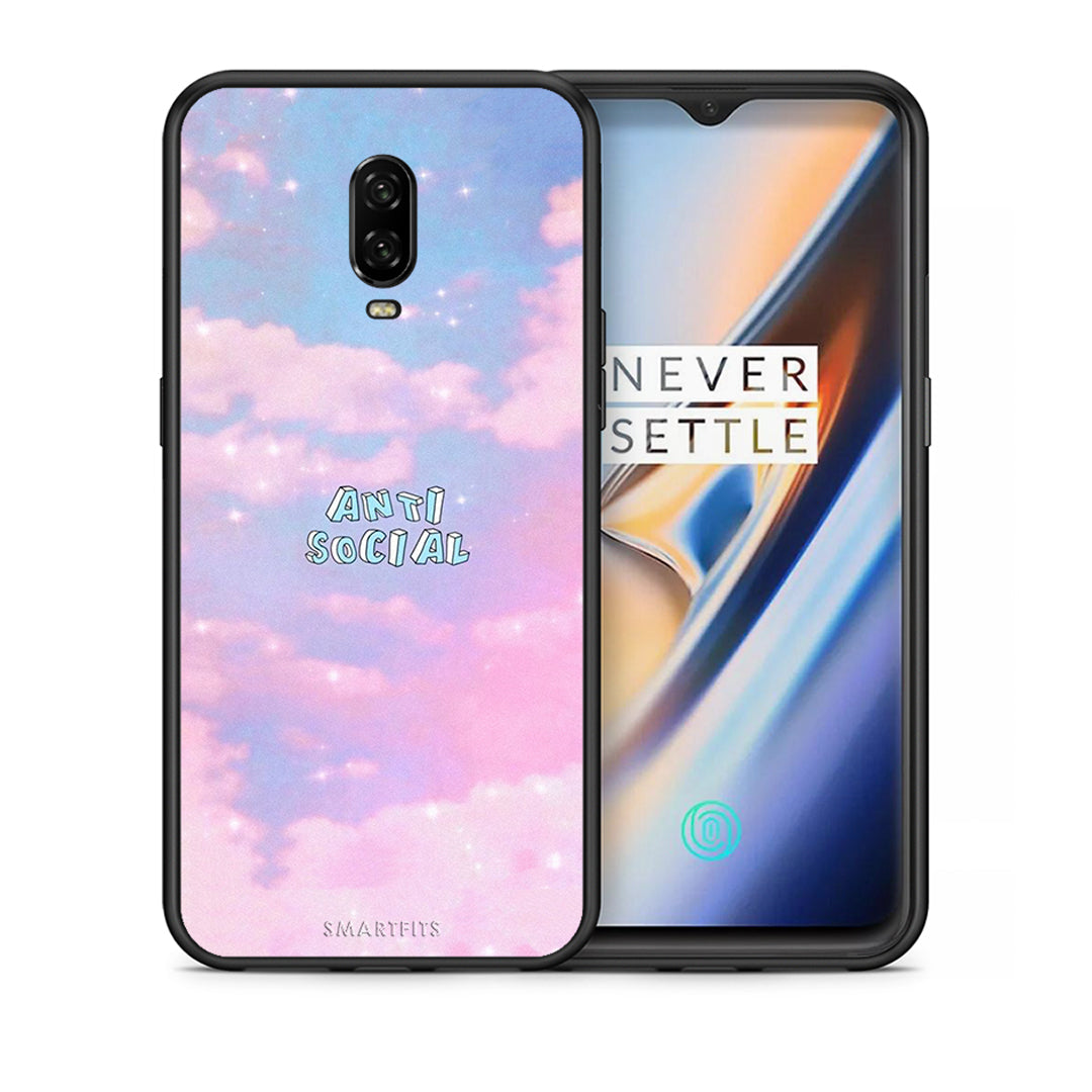 Θήκη Αγίου Βαλεντίνου OnePlus 6T Anti Social από τη Smartfits με σχέδιο στο πίσω μέρος και μαύρο περίβλημα | OnePlus 6T Anti Social case with colorful back and black bezels