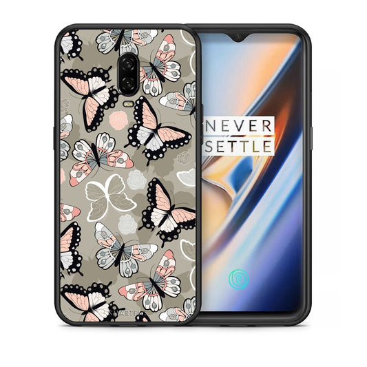 Θήκη OnePlus 6T Butterflies Boho από τη Smartfits με σχέδιο στο πίσω μέρος και μαύρο περίβλημα | OnePlus 6T Butterflies Boho case with colorful back and black bezels
