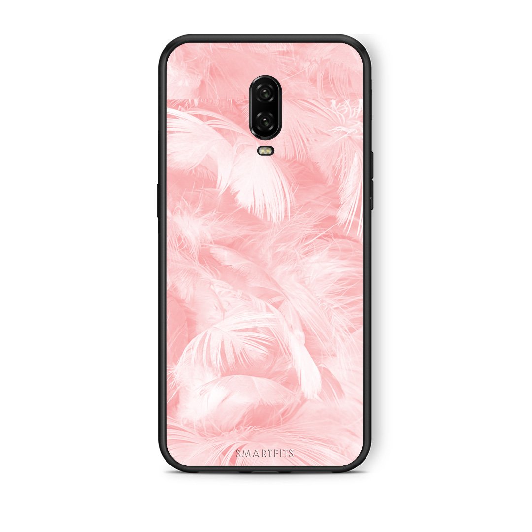 33 - OnePlus 6T Pink Feather Boho case, cover, bumper
