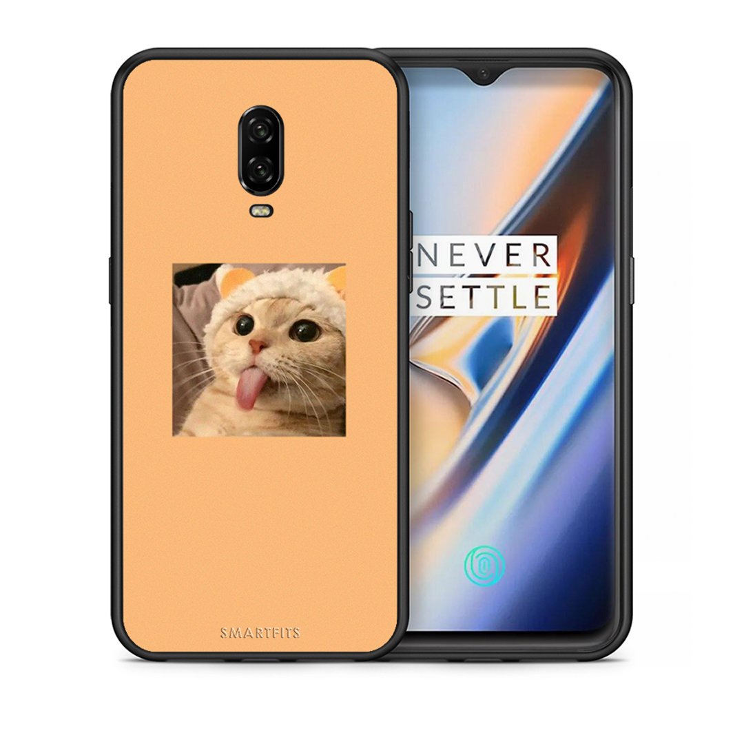 Θήκη OnePlus 6T Cat Tongue από τη Smartfits με σχέδιο στο πίσω μέρος και μαύρο περίβλημα | OnePlus 6T Cat Tongue case with colorful back and black bezels