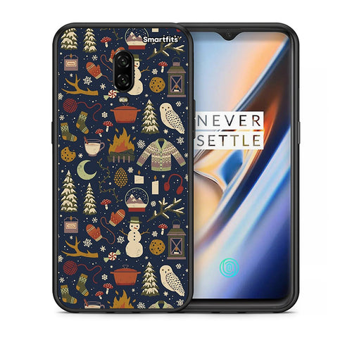 Θήκη OnePlus 6 Christmas Elements από τη Smartfits με σχέδιο στο πίσω μέρος και μαύρο περίβλημα | OnePlus 6 Christmas Elements case with colorful back and black bezels