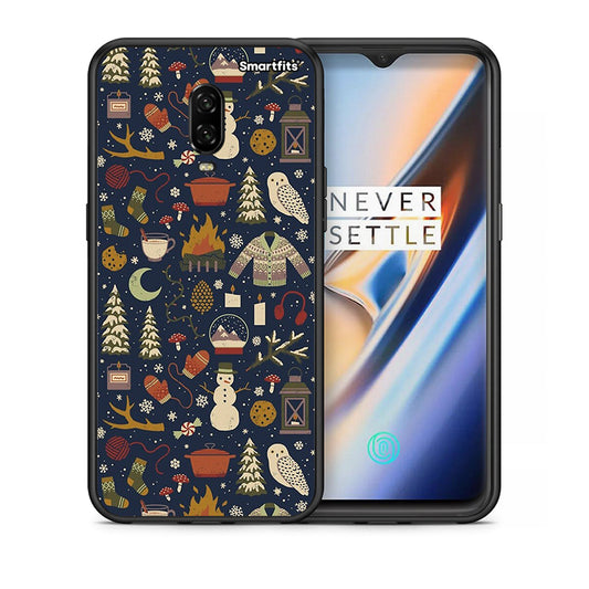 Θήκη OnePlus 6 Christmas Elements από τη Smartfits με σχέδιο στο πίσω μέρος και μαύρο περίβλημα | OnePlus 6 Christmas Elements case with colorful back and black bezels