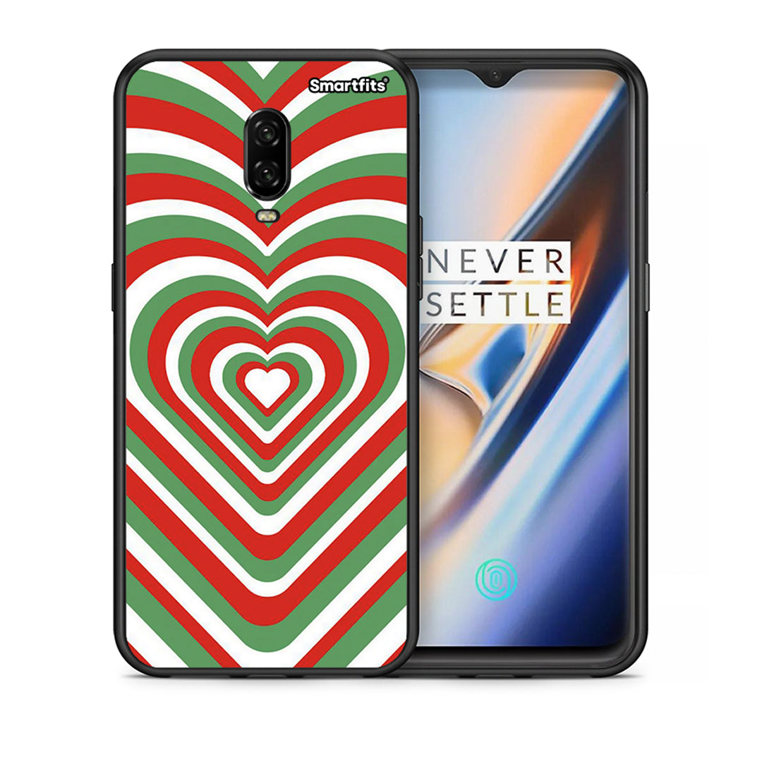 Θήκη OnePlus 6 Christmas Hearts από τη Smartfits με σχέδιο στο πίσω μέρος και μαύρο περίβλημα | OnePlus 6 Christmas Hearts case with colorful back and black bezels