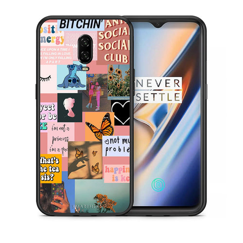 Θήκη Αγίου Βαλεντίνου OnePlus 6T Collage Bitchin από τη Smartfits με σχέδιο στο πίσω μέρος και μαύρο περίβλημα | OnePlus 6T Collage Bitchin case with colorful back and black bezels