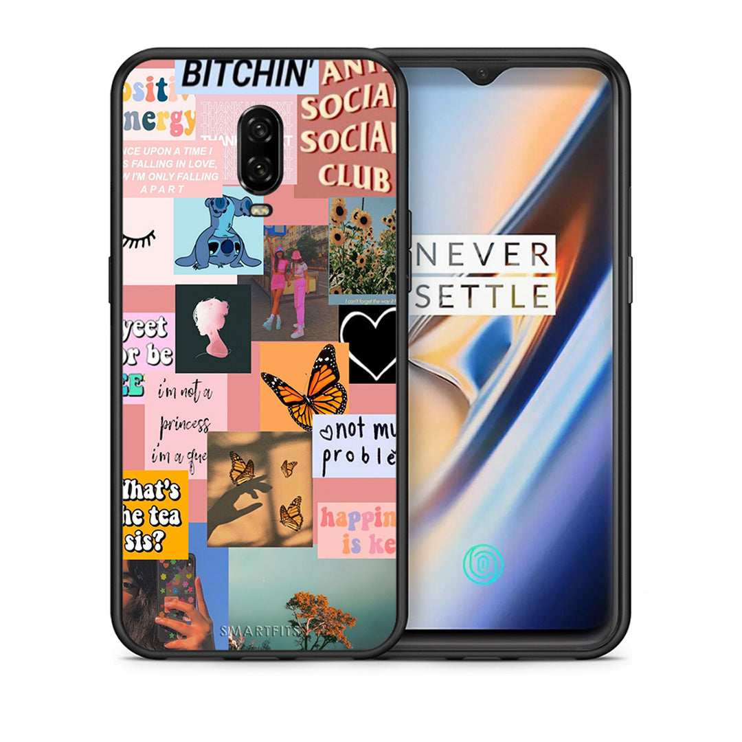 Θήκη Αγίου Βαλεντίνου OnePlus 6T Collage Bitchin από τη Smartfits με σχέδιο στο πίσω μέρος και μαύρο περίβλημα | OnePlus 6T Collage Bitchin case with colorful back and black bezels