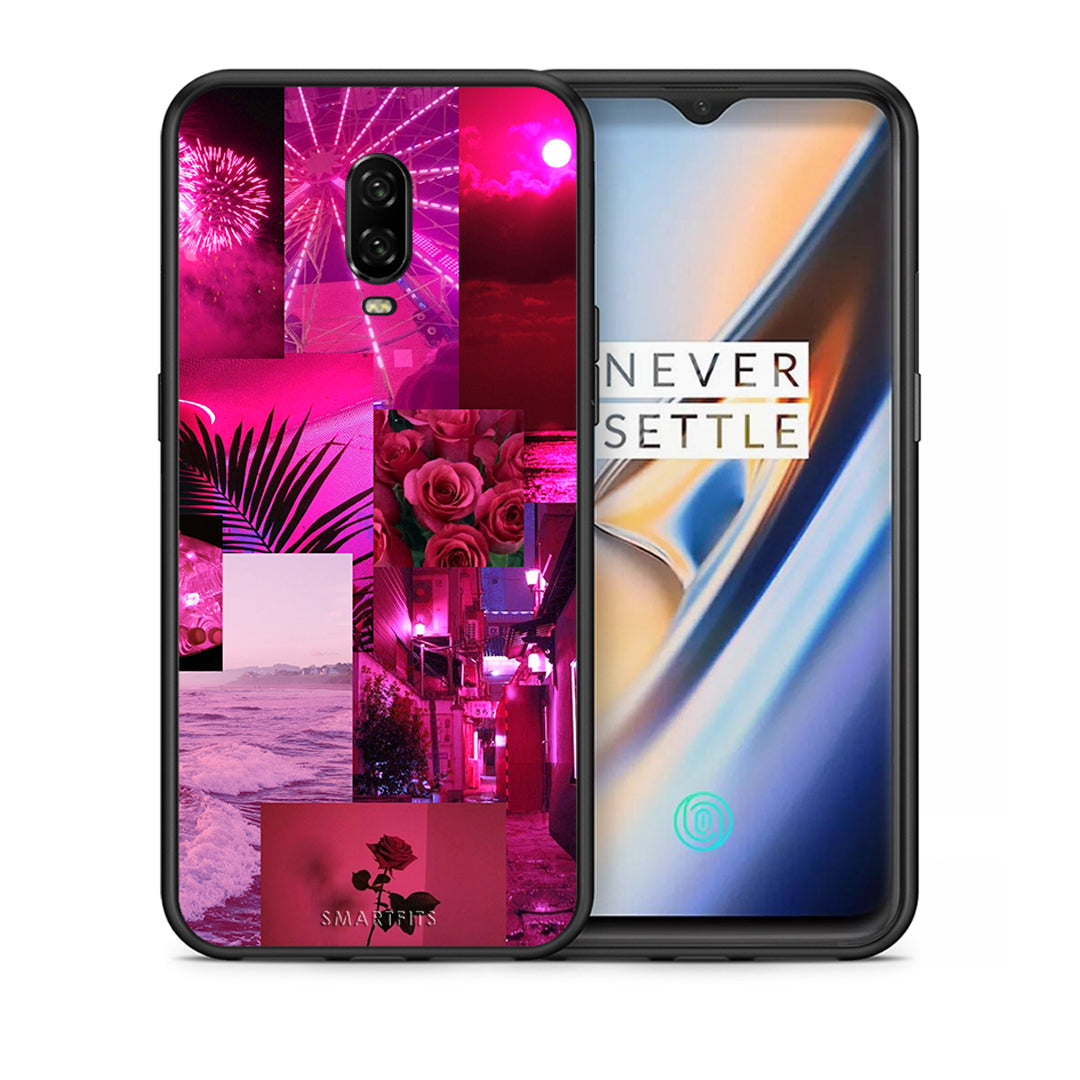 Θήκη Αγίου Βαλεντίνου OnePlus 6T Collage Red Roses από τη Smartfits με σχέδιο στο πίσω μέρος και μαύρο περίβλημα | OnePlus 6T Collage Red Roses case with colorful back and black bezels