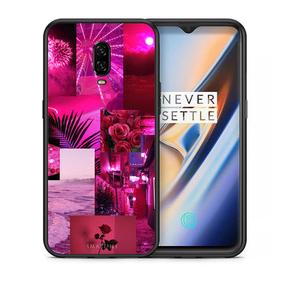 Θήκη Αγίου Βαλεντίνου OnePlus 6T Collage Red Roses από τη Smartfits με σχέδιο στο πίσω μέρος και μαύρο περίβλημα | OnePlus 6T Collage Red Roses case with colorful back and black bezels