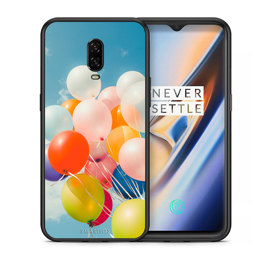 Θήκη OnePlus 6T Colorful Balloons από τη Smartfits με σχέδιο στο πίσω μέρος και μαύρο περίβλημα | OnePlus 6T Colorful Balloons case with colorful back and black bezels